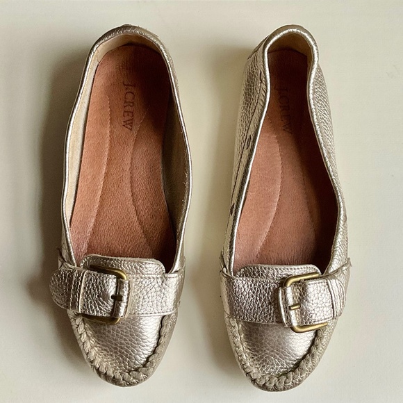 J. Crew Shoes - J. CREW Silver Metallic York Driving Mocs. Size 9.